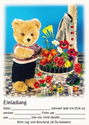 SCLc Einlad3002 Einladung Teddy steckt Blumen
