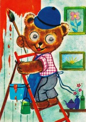 VKXc oN S004 (3D-Augen)Teddy mit Malerpinsel